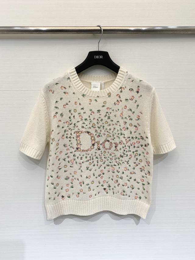 Dior Spring/Summer 2026 New Heavy-Duty Floral Embroidery Short-Sleeve T-Shirt, S