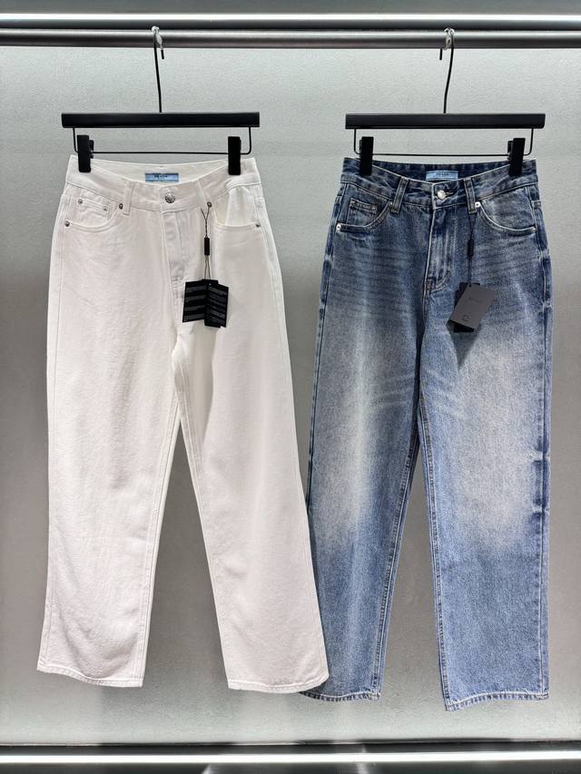 2690 Spring&Summer ! prad*, minimalist straight-leg jeans, in off-white and grad