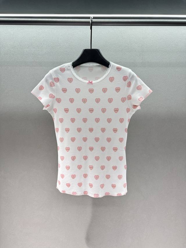 2690 Spring&Summer DDD! Skim*, Low-saturation pink heart T-shirt, This short-sle
