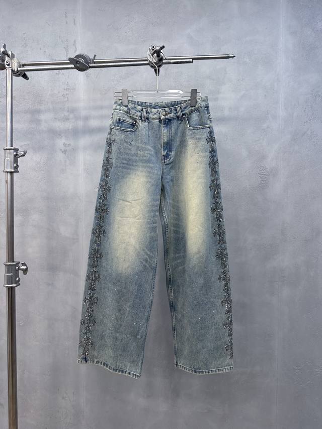 Chrome Hearts | New Jeans, garment wash with garment-grade rhinestone detailing,