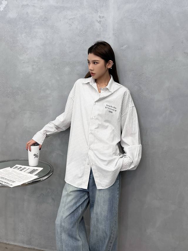 Acne | New casual shirt, classic printed label, yarn-dyed plaid fabric, casual a