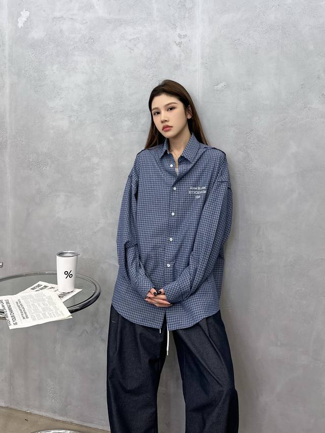 Acne | New casual shirt, classic printed label, yarn-dyed plaid fabric, casual a