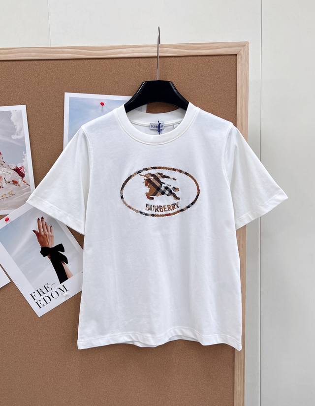 Burberry 26Ss New Check Equestrian Embroidered Short-Sleeve T-Shirt. Classic Che