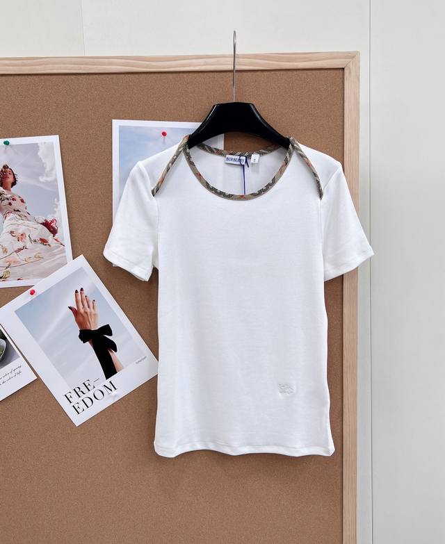Burberry 2026 Early Spring/Summer Check Patchwork Short-Sleeve T-Shirt. Classic