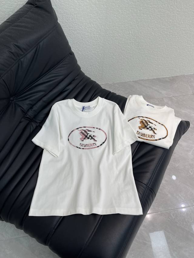 Burberr*26 New Circle Horse Short-Sleeve T-Shirt, featuring an equestrian rider