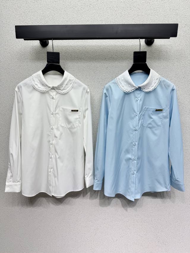 Miu embroidered collared shirt, versatile and flattering, simple, sophisticated,