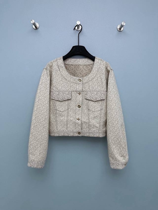 Louis Vuitto *26 New All-Over Monogram 3D Print Denim Jacket, beige cotton denim