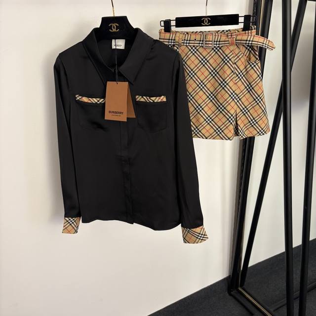 Style No. 20261427 Burberr* New Set: Checkered patchwork long-sleeved shirt with
