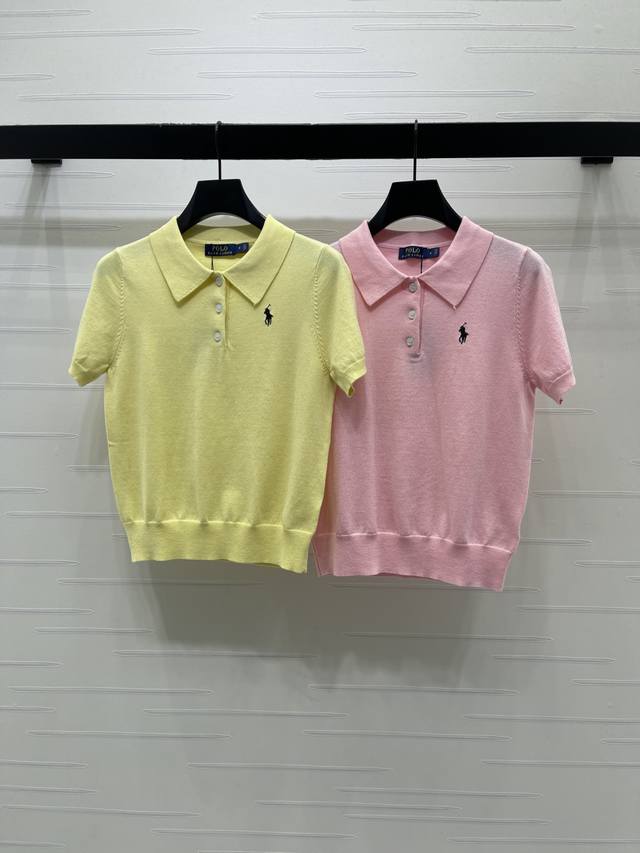 上新原单高端品质 Ralph Lauren pol* 2026早春最新系列！翻领针织短袖！定制冰丝材质织造 质感高级 光泽舒适 翻领针织短袖裁剪 前襟纽扣半开襟