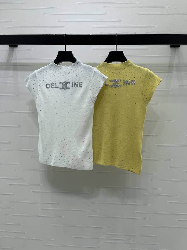 上新原单高端品质Celin* 2026春夏最新系列！重工水钻针织背心！定制针织纱线材织造 细腻柔软舒适 满铺重工水钻点缀胸前标志性凯旋门微标设计 彰显个性 凸显