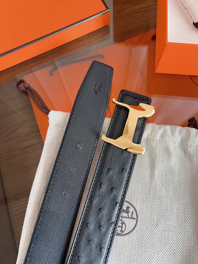 3.8cm Hermes Ostrich Leather Men's Style - Shipped Now. Purely handmade edging,