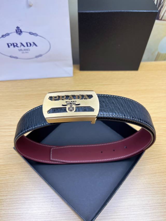 Prada Special Leather Belt Series, original factory hardware, high-quality stain