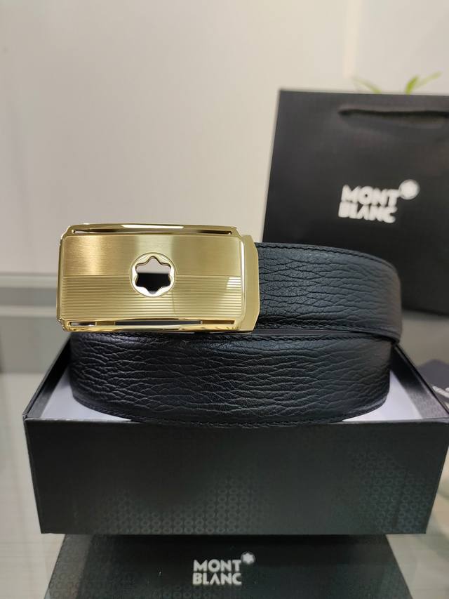 Montblanc Men's Automatic Belt - 34mm Width, Premium Steel Buckle, Soft to the T