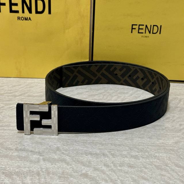 Image Packaging +10 Fendi Boutique Same Style 4.0cm Wide Double Ring Reversible