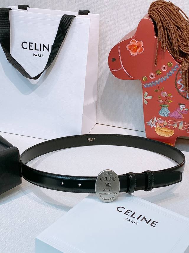 Celine Arc de Triomphe Oval Buckle Double-Sided Imported Calfskin Belt, 2.5cm, G Celine Arc de Triomphe Oval Buckle Double-Sided Imported Calfskin Belt, 2.5cm, G