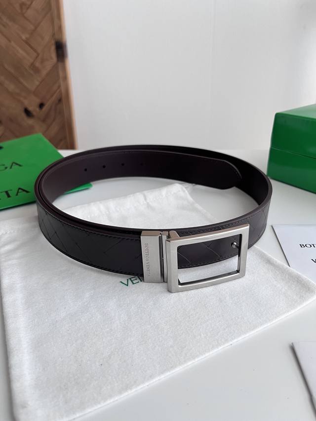 Bv 2026 New Intrecciato Stamp Woven Embossed Belt, Original Cowhide Leather with