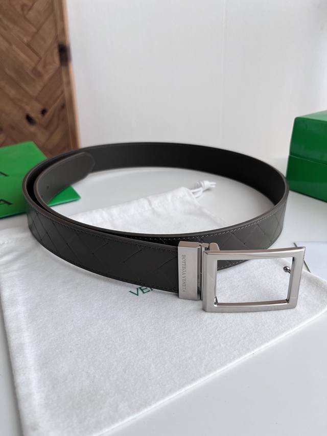 Bv 2026 New Intrecciato Stamp Woven Embossed Belt, Original Cowhide Leather with
