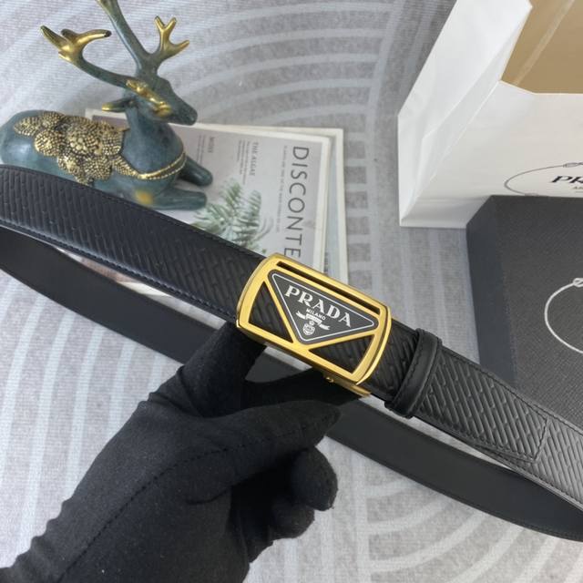Prada Special Leather Belt, Automatic Belt Series, Original Hardware, High-Quali