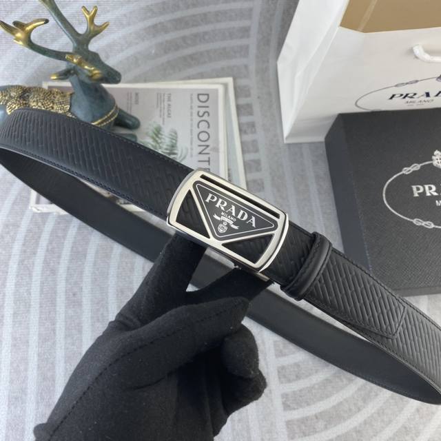 Prada Special Leather Belt, Automatic Belt Series, Original Hardware, High-Quali