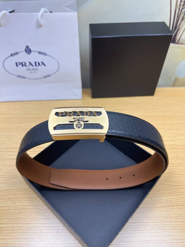 Prada Special Leather Belt Series, original factory hardware, high-quality stain