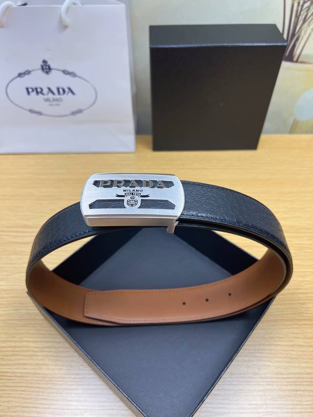 Prada Special Leather Belt Series, original factory hardware, high-quality stain