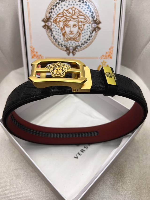 Versace new imported 3.5cm automatic buckle double-sided top-grain calfskin leat