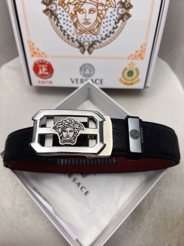Versace new imported 3.5cm automatic buckle double-sided top-grain calfskin leat