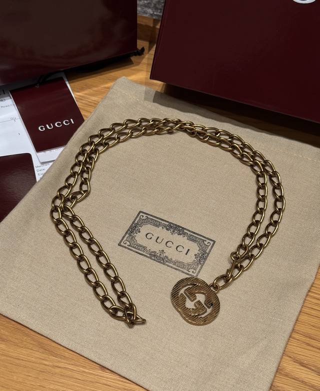 Giorgio Armani Double-Chain Belt With Charm Round Double G Chunky Chain Belt Col