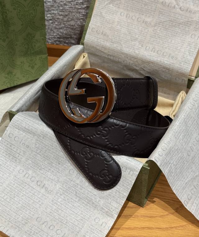 Signature Cowhide Leather Belt Interlocking Double G Buckle Belt. Crafted from S