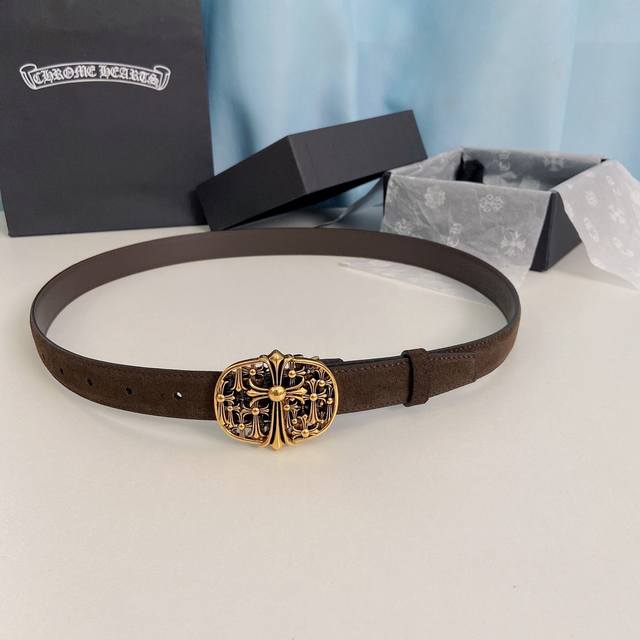 Chrome Hearts Belt. Mini tomb-style detachable brass hardware plated with 925 si Chrome Hearts Belt. Mini tomb-style detachable brass hardware plated with 925 si