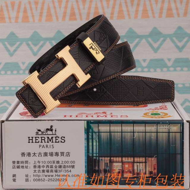 Belt: Hermes Original Cowhide Belt Men's Belt: 100% top-grain cowhide leather, g