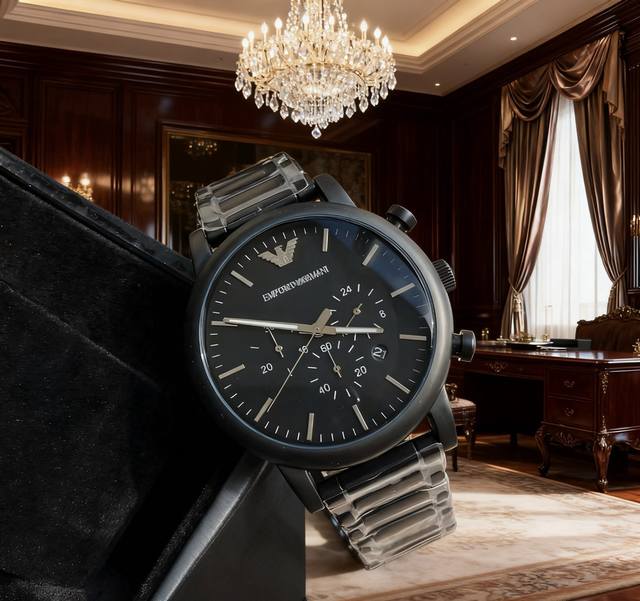 The Ultimate Business Masterpiece: Armani 46mm All-Black Quartz Watch Defines Pi