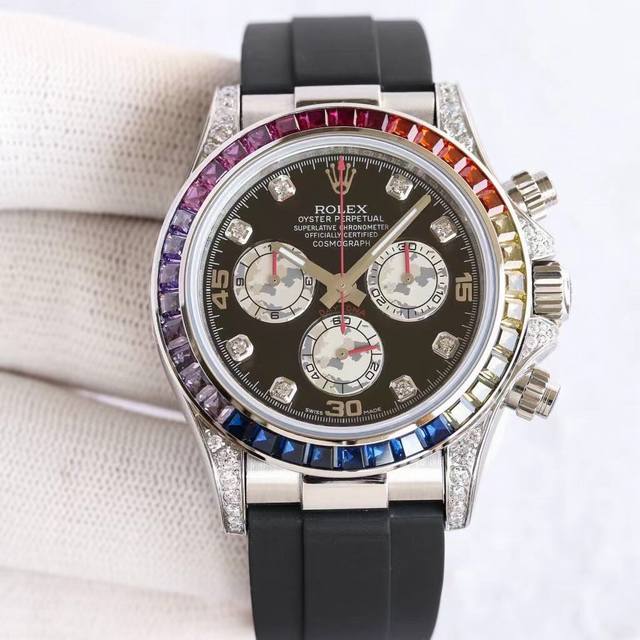 全新迪拿通彩虹款。型号：116599Rbow-116598Rbow-116595Rbow.彩迪虹通拿一表难求！镶嵌根据原颜厂色渐变过渡最调协的37颗宝石进优行化