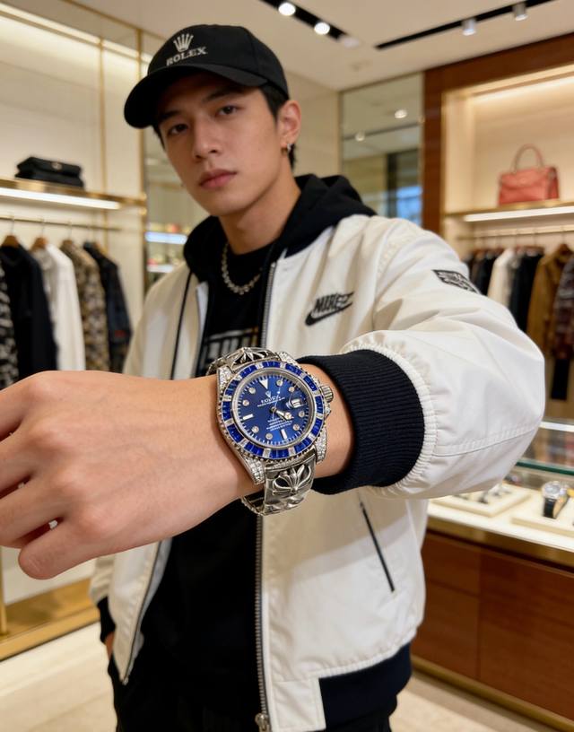 时隔三年重工打造克罗心，给你不一样的体验，不喜欢撞鬼的你，它绝对是你的知音劳力士Rolex水鬼后镶钻克罗心系列男士精品时尚腕表，搭配进口全自动机械机芯，316精