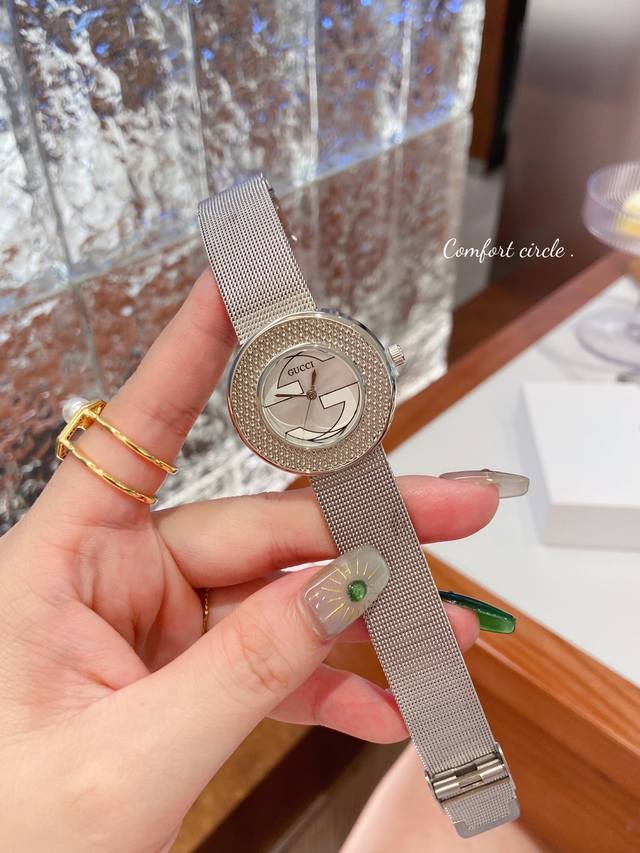 Gucci new mesh strap watch, 36mm dial, adjustable clasp, multiple colors availab