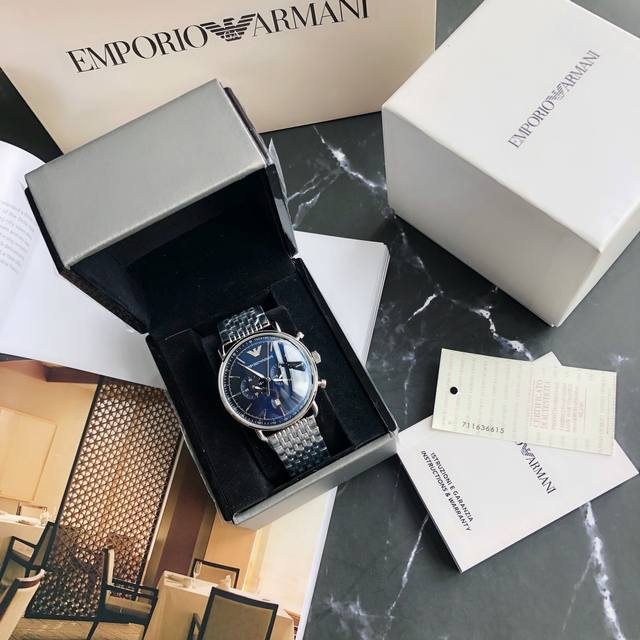 阿玛尼型号11238。表壳：316L精钢表镜：强化矿物质玻璃，尺寸43Mm*11Mm，316精钢表带表壳！多维度计时功能表盘，时尚的立体质感 魅力沉稳帅气彰显摩