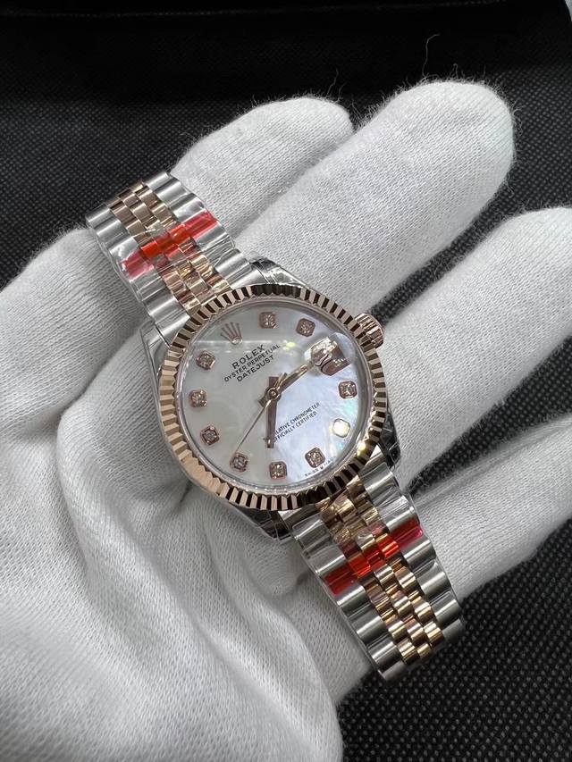 劳力士Nv日志31Mm间玫瑰金贝母面实拍，搭全自动机芯，可升级Eta瑞士原装机，五珠表带！