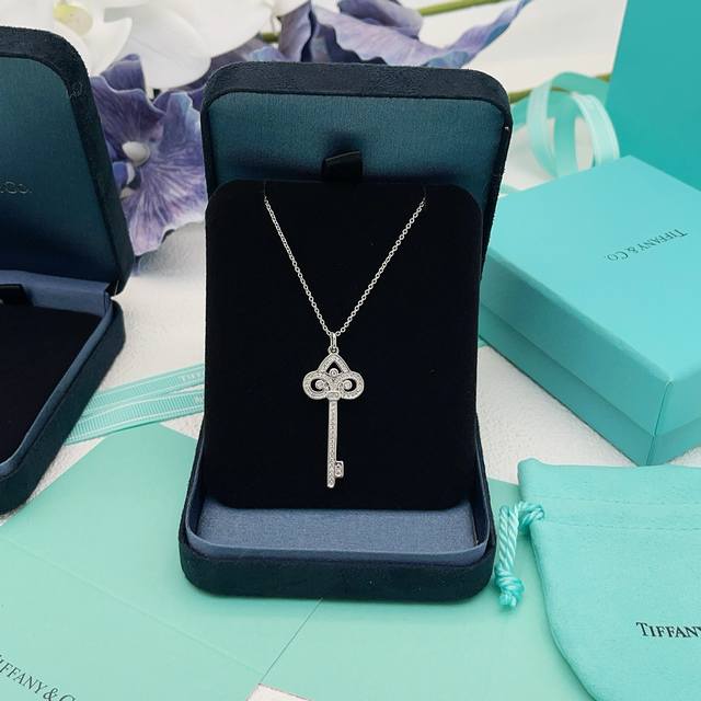 Tx027 Tiffany*Tiffany Key Full Diamond Silver Necklace, same brass material as t