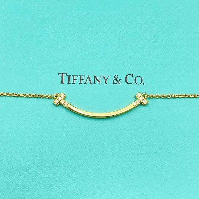 Tx002 Tiffany* Smile Diamond-Studded Gold Necklace, made of the same brass mater