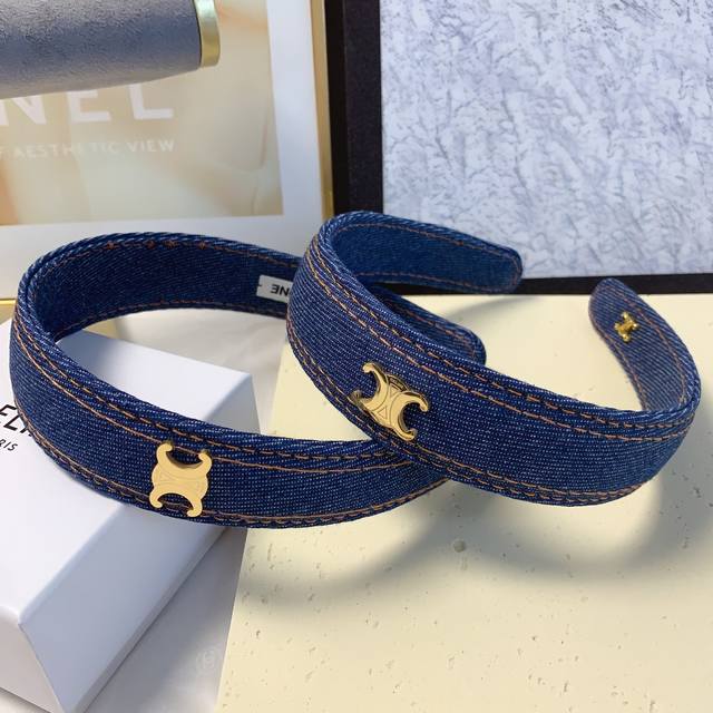Celine Celine Headband Denim Titanium Steel Logo Arc de Triomphe Denim Headband