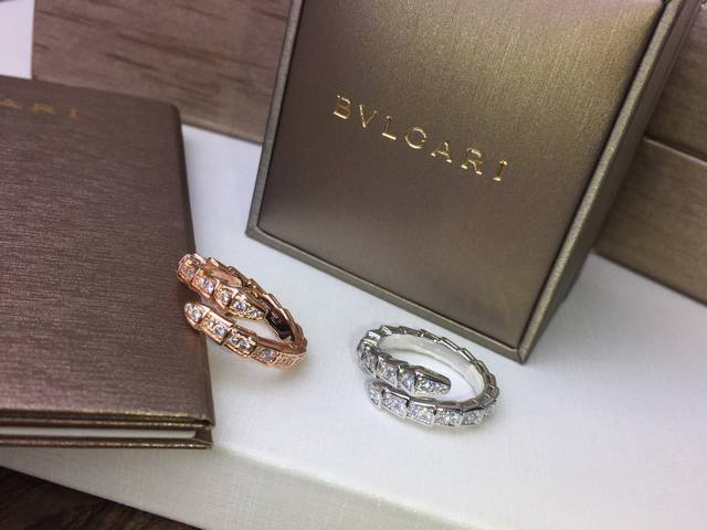 Bvlgari Serpenti Ring with Full Diamonds ~ Popular Matte Gold Version, Slender a
