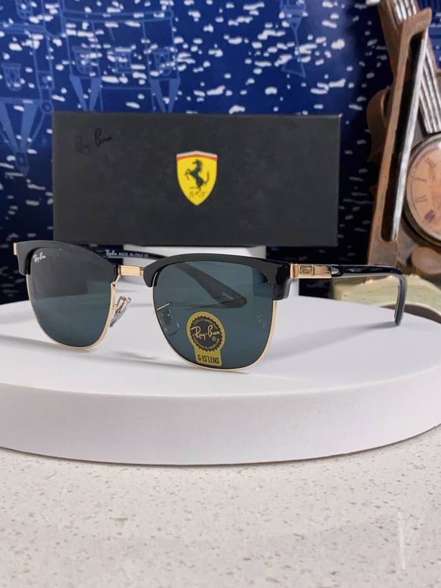 Rayban雷朋法拉利联名 2026新款 复古半框墨镜派对达人眉毛架太阳镜男女款 钢化玻璃镜片 情侣墨镜Rb8396