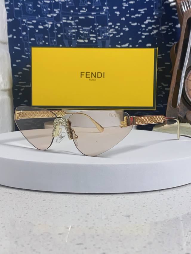 Fendi 2026 New Letter F Diamond-Studded Frameless Cat-Eye Sunglasses Retro Europ