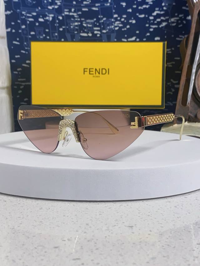Fendi 2026 New Letter F Diamond-Studded Frameless Cat-Eye Sunglasses Retro Europ