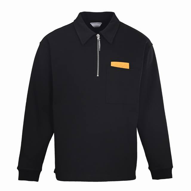 Bottega Veneta葆蝶家bv 纯色半拉链编织口袋长袖polo衫原版7900购入，布料采用 G 双纱全棉面料 ，按原版比例混纺，双层面料中间可形成空气层