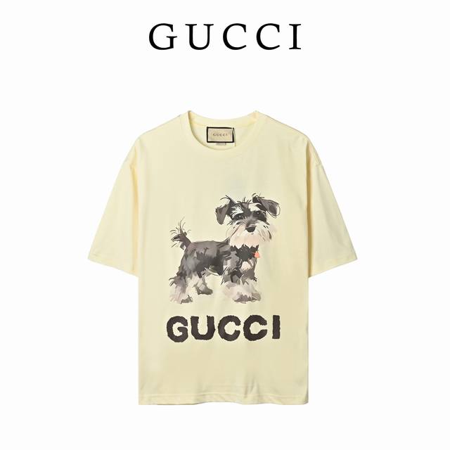 Gucc Gucci New Cartoon Puppy Print Short-Sleeve T-Shirt! This early spring colle