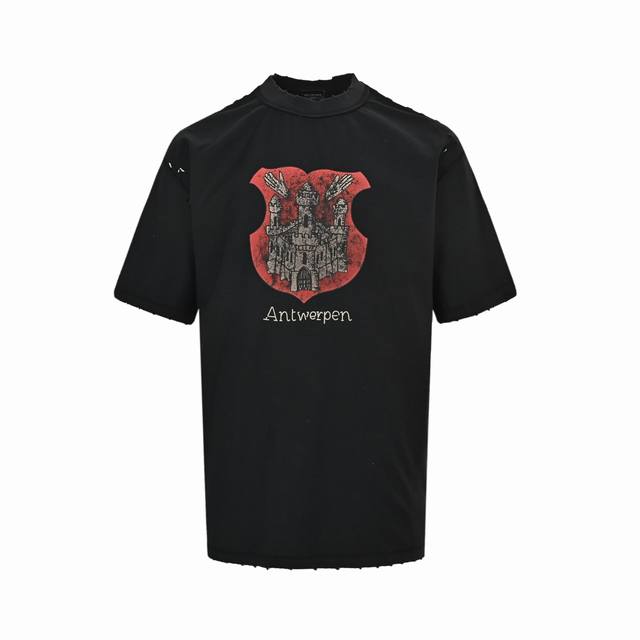 Balenciaga 巴黎世家24Ss 城堡印花做旧短袖顶版本官网同步.夏季antwerpen Inside-Out印花.大廓形水洗挑破t恤.宽松版本.280克