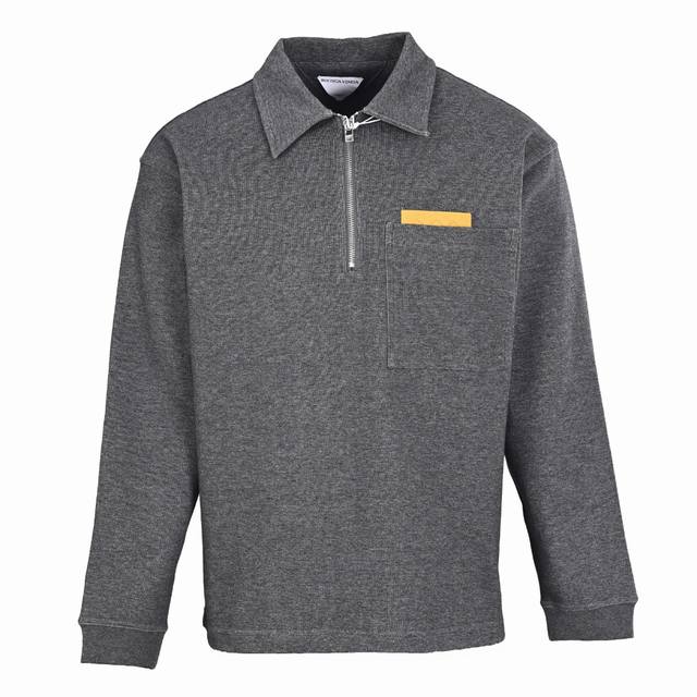 Bottega Veneta葆蝶家bv纯色半拉链编织口袋长袖polo衫原版7900购入，布料采用 G双纱全棉面料，按原版比例混纺，双层面料中间可形成空气层增强保