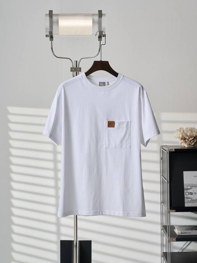 Actual product listing: Dior CD pocket leather patch crew neck short-sleeved T-s