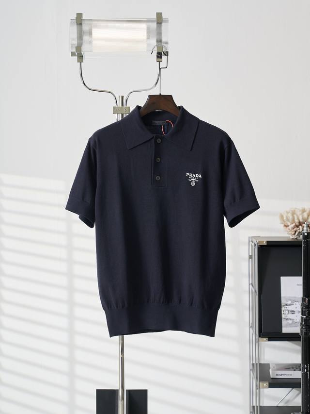 Real product image of Prada embroidered collared knit short-sleeved polo shirt,